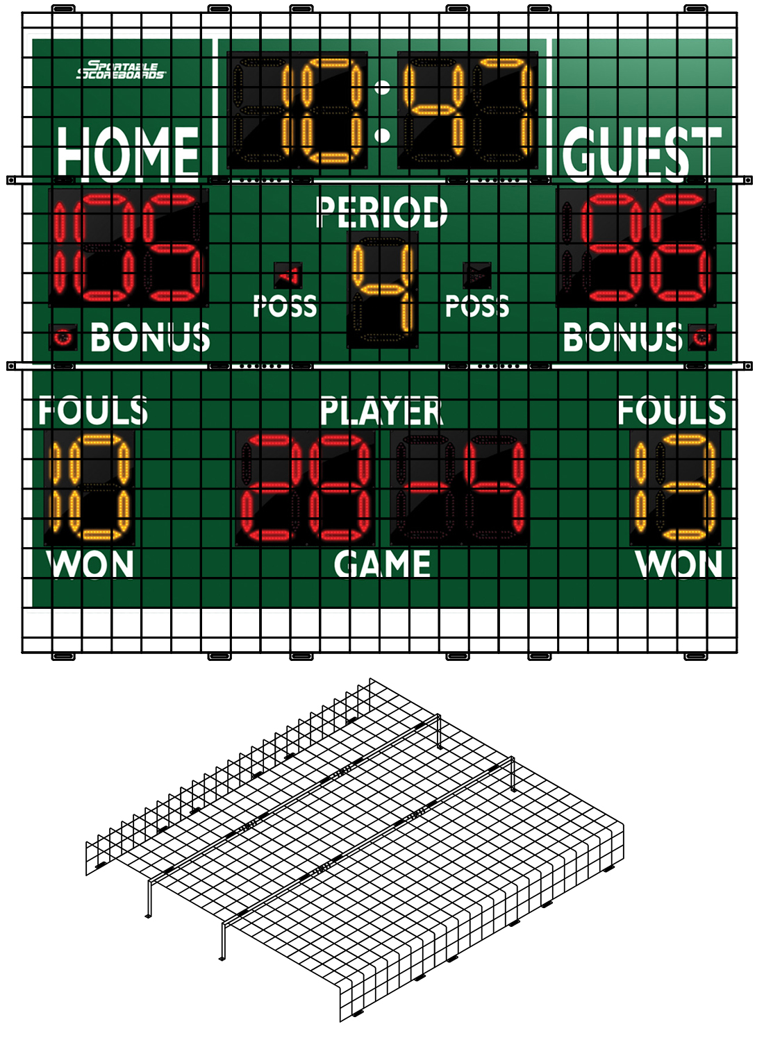 Protective Cage for 96"W x 8'H x 8"D Scoreboard