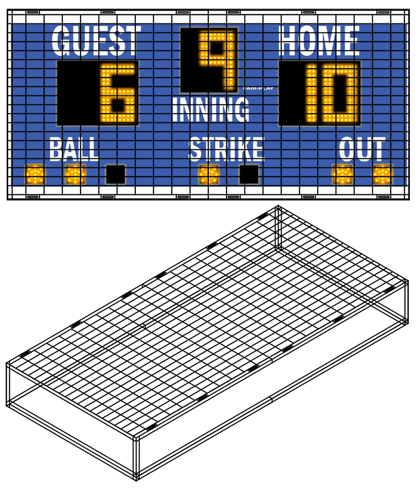 Protective Cage for 7'W x 3"H x 12"D Baseball Scoreboard